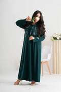 NY-70 - GREEN ABAYA WITH FRONT UNIQUE HAND WORK (BARBIE)