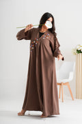 NY-72 - BROWN ABAYA WITH FLORAL DESIGN HANDWORK (BARBIE)
