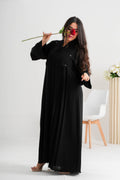 NY-69 - BLACK PLAIN ABAYA WITH A TOUCH OF FANCY BUTTONS (KOREAN NIDA)
