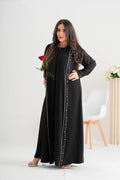 NY-81 - BLACK ABAYA WITH HAND AND FRONT HANDWORK IN BEIJ (CUBRA)